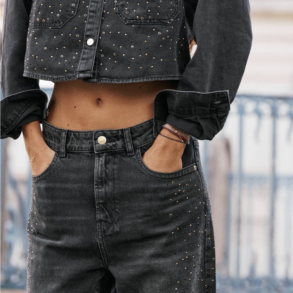 Embellished Studded Baggy Straight Bootcut Jean